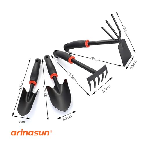 Garden Tool Set, 4 Pieces, Including 2 Shovels &1 Rake &1 Cultivator, Rust-Resistant lron Tools, Rubber Grip Handles