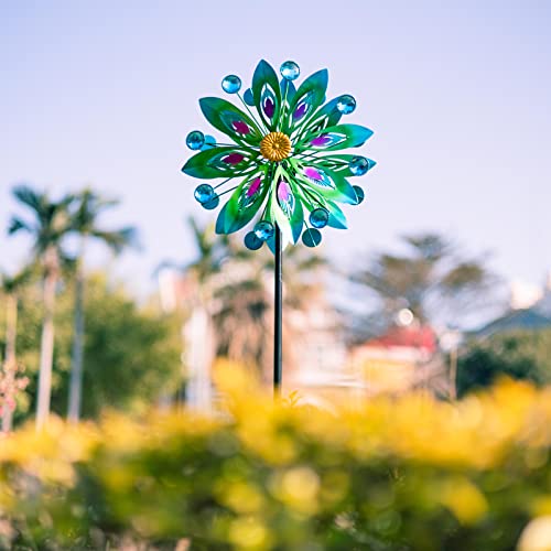 Viveta Kinetic Wind Spinner, 53 inch Outdoor Metal Wind Spinners for Yard and Garden, Double Windmill with Stable Stake - color: C-green-1 Pack