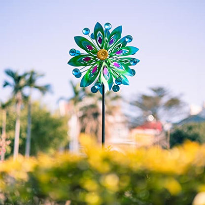 Viveta Kinetic Wind Spinner, 53 inch Outdoor Metal Wind Spinners for Yard and Garden, Double Windmill with Stable Stake - color: C-green-1 Pack
