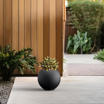 Kante Small Round Sphere Black Concrete Planter 11" Dia, Outdoor - color: Black, size: 11"w x 9.4"h