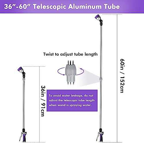 RESTMO Long Telescopic Watering Wand for Garden Hose, 36”-60” Garden Wand - color: Purple