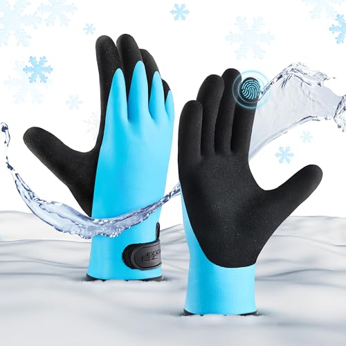 COOLJOB Thermal Warm Winter Work Gloves with Grip, Rubber Coated Touchscreen Waterproof Freezer Gloves for Warehouse, 1 Pair - color: Blue, size: X-Large