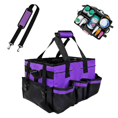 Multi - Purpose Cleaning Tool Organizer Tote Bag, Large Capacity with Adjustable Compartments, Portable Hand Strap & Adjustable Shoulder Strap for Cleaning, Gardening, Car Organization (Purple) - color: Purple