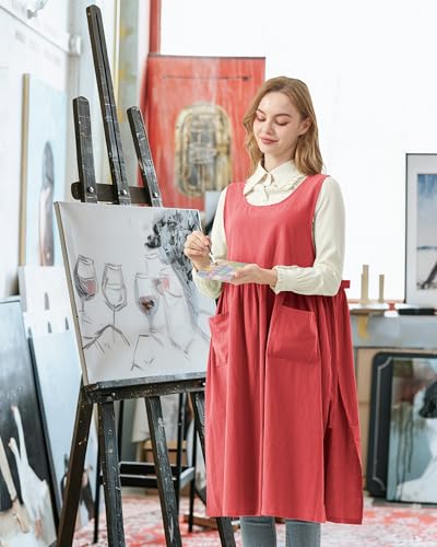 Nanxson Cotton Apron Women Split Plus Size Bib with Pockets - color: Red