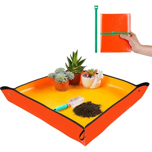 Repotting Mat for Indoor Plant Transplanting & Potting Soil Mess Control, 26.8" X 26.8" Portable Potting Tray Succulent Plant Mat Indoor Gardening Tools Gardener Gifts Plant Gift for Plant Lovers - color: 1 Pc Orange, size: Small 26.8" X 26.8"