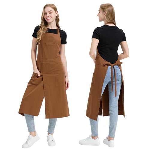 Molaxhome Split Pottery Apron with 3 Pockets Unisex with Adjustable Strap - color: Brown