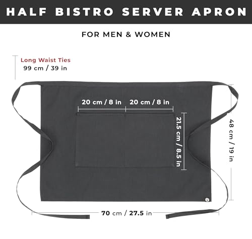 Chef Works Unisex Half Bistro Server Apron - color: Dark Grey Stripe, 1 Pack