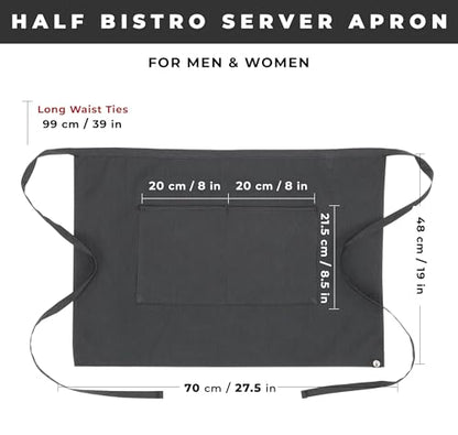 Chef Works Unisex Half Bistro Server Apron - color: Dark Grey Stripe, 1 Pack