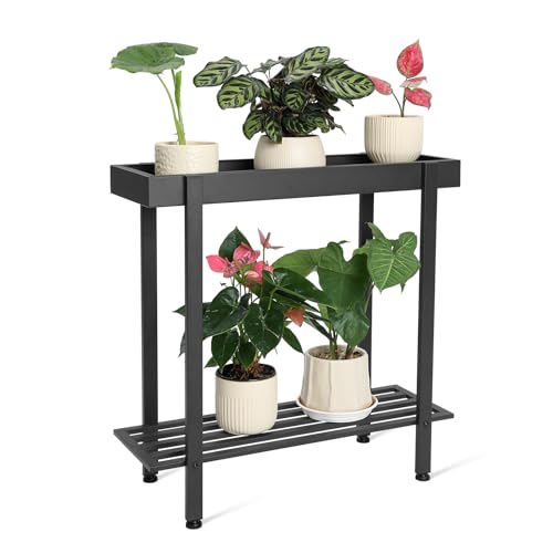 Honla 2 Tier Metal Plant Stand,Indoor Outdoor Plant Table for Window,Black - color: Black