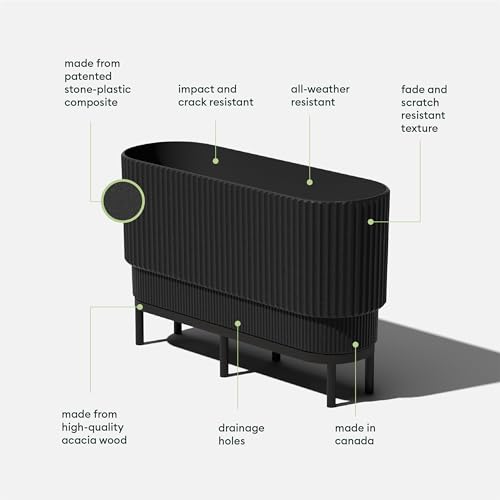 Veradek Demi Series Raised Long Planter - Wide Planter with Stand - color: Black/Black, size: 30 inch