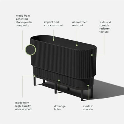 Veradek Demi Series Raised Long Planter - Wide Planter with Stand - color: Black/Black, size: 30 inch