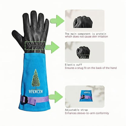 Cow Leather Adjustable Thorn Proof Gardening Gloves - color: Blue-cypress, size: Large