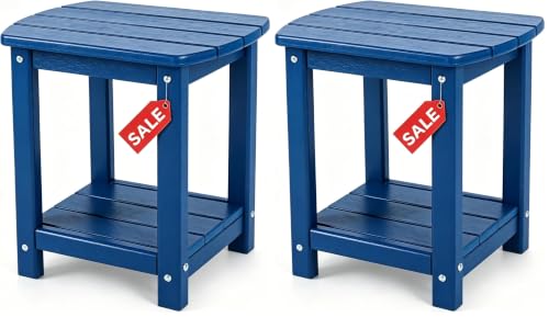 Adirondack Square Outdoor Side Table,2-Tier Storage Patio Side Table, HDPE End Tables for Backyard Pool Porch Garden Lawn (Pack of 2) - color: Blue, size: a:Oval 2-Tier (Pack of 2)
