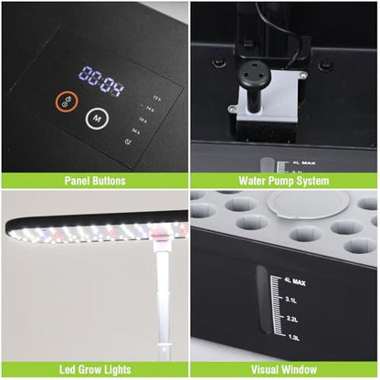 52 Pods Smart Hydroponics Growing System Indoor Herb Garden with Auto Timer - color: Black