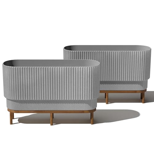 Veradek Demi Series Raised Long Planter - Wide Planter with Stand - color: Grey/Brown, size: 30 inch - 2 Pack