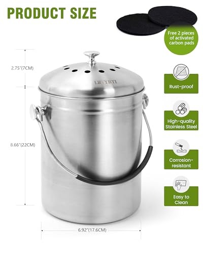 Countertop Compost Bin Kitchen Stainless Steel 1.3 Gallon