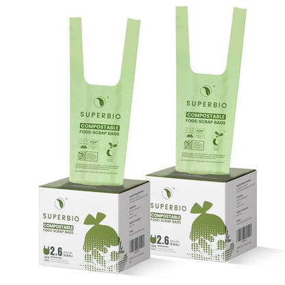 SUPERBIO 2.6 Gallon Compostable Bags, 100 Count, 2 Pack - color: 2.6 gallon, 200 count