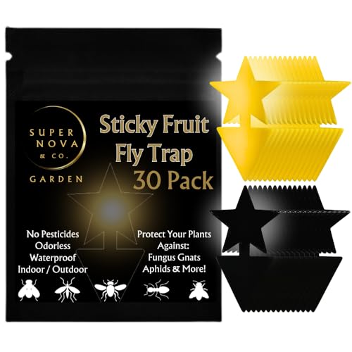 Super Nova & Co. 30pk Sticky Fruit Fly Traps Star-Shaped Indoor Plants Outdoor Garden Double-Sided Adhesive Flying Gnat Insect Pest Management Catcher Non Toxic Odorless Waterproof UV-Resistant 3x5”