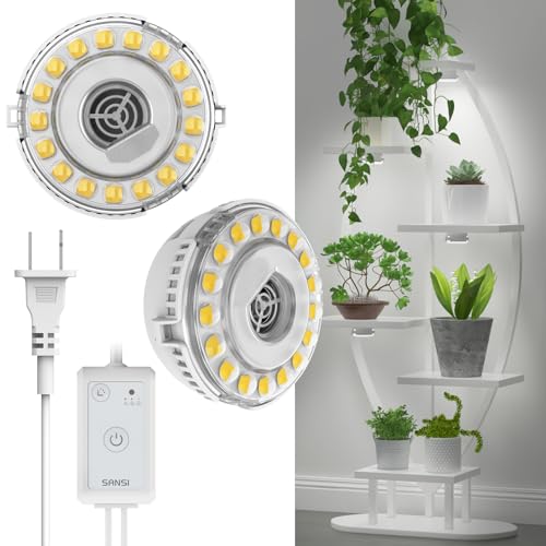 SANSI Puck Grow Lights for Indoor Plants,10W 2-Head Plant Lights with Timer - size: Puck Grow Light with Timer
