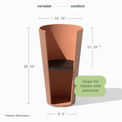 Veradek Column Series Tall Planter - Tapered Outdoor Planter with Shelf - color: Terracotta, style: Wide Groove - 2 Pack