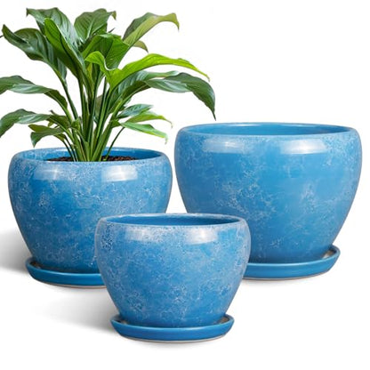 Ceramic Plant Pots, 10+8+6 Inch Ceramic Planters Indoor, Blue - color: Sky Blue