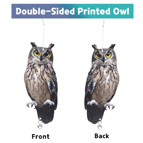 4Pack Reflective Fake Owls Hanging Decoration Garden Owls Scarer Devices with Reflective Tape to Keep Pigeon from Windows Tree - color: Amazed Eagle 4pcs