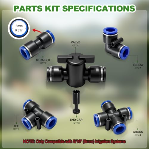 40PCS 5/16" Drip Irrigation Fittings, Quick Connect Drip System Parts - size: 40PCS 5/16" Connector Set
