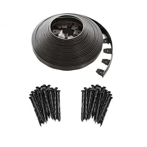 EasyFlex Heavy-Duty No-Dig Landscape Edging with BONUS Anchoring Spikes, 1.7 in. Tall Straight Top Commercial Grade Plastic Garden Border, 100 Foot Kit, Black (3100-100CXX) - size: 100 Foot, style: Bonus Spikes