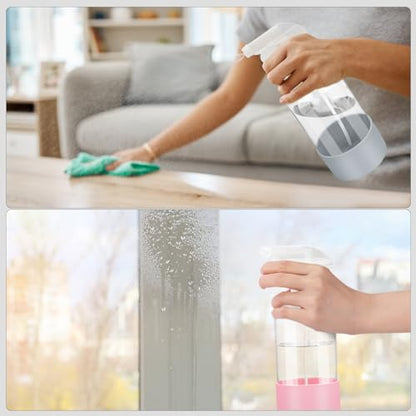 Glass Spray Bottles - 2 Pack 16 oz Clear Spray Bottles with Silicone Sleeve - color: Pink&Grey