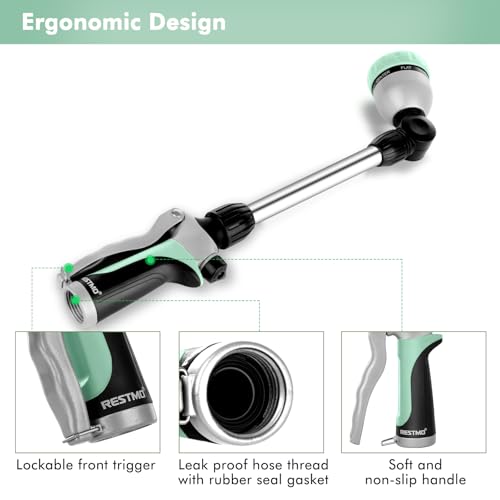 RESTMO Heavy Duty Metal Hose Wand, Watering Wand for Garden Hose - color: Cyan