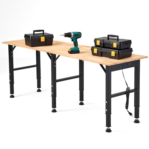 OLBRUS 68'' Adjustable Workbench with Power Outlet, Heavy Duty Work Bench