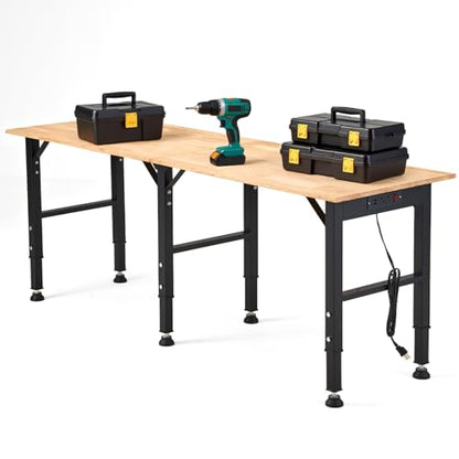 OLBRUS 68'' Adjustable Workbench with Power Outlet, Heavy Duty Work Bench