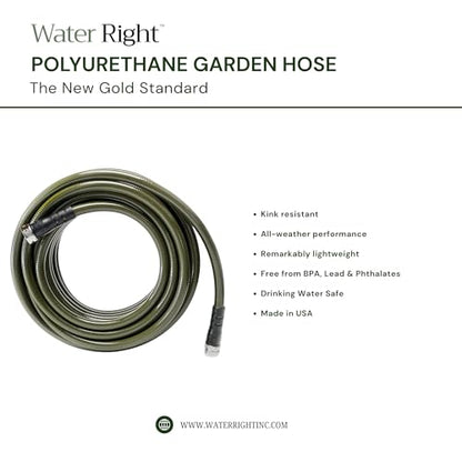 Water Right Polyurethane Garden Hose, 25 Ft, Non-toxic, 1/2” ID, Olive - color: Olive, size: 25-Foot, style: Brass Fittings