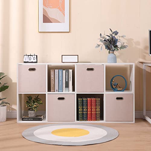 13x13x13 Inch Foldable Cube Storage Bins with Metal Handles, 4 Pack - color: Beige brown, size: 13 IN (4 Pack)
