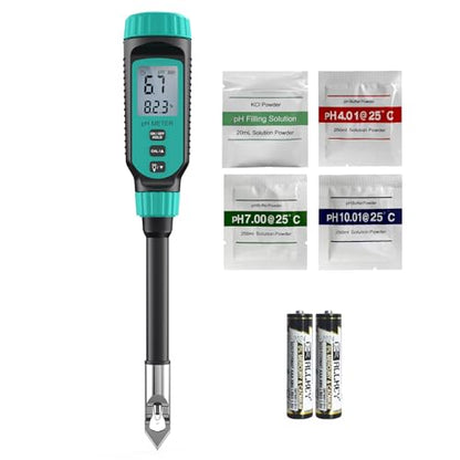 Tadeto Soil pH Tester, High Accuracy Digital pH Meter for Soil, Garden, Water, Plants, Solution and Food, Soil pH Test Kit with Thermometer LCD Display, Calibration Powder and Alloy Protective Cap