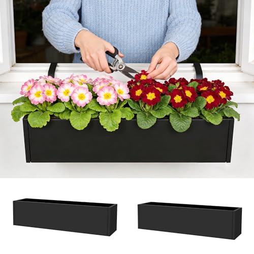 Garvee Metal Planter Box 2 Pack, 36" Window Planter Hanging Flower Pot