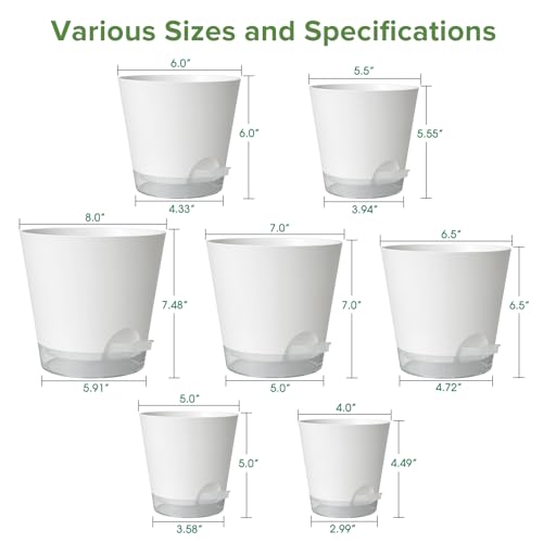 GARDIFE 2026 Upgraded Self Watering Plant Pots with Drainage Hole, 8/7/6.5/6/5.5/5/4 Inch Flower Planting Containers for House Plants, African Violet, Flowers, Cactus (White, 8+7+6.5+6+5.5+5+4 inch) - color: 8-white-upgraded, size: 8+7+6.5+6+5.5+5+4 inch