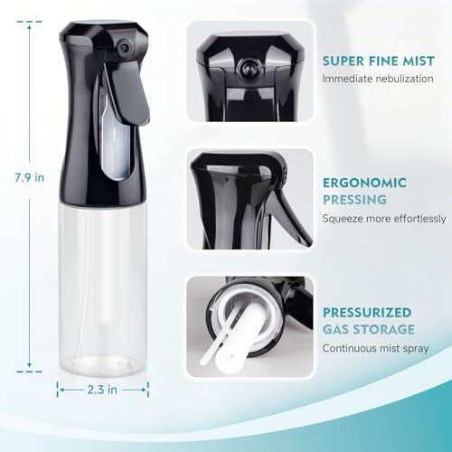Continuous Spray Bottle for Hair, 6.8 OZ Ultra Fine Mist Spray Bottle - color: Black