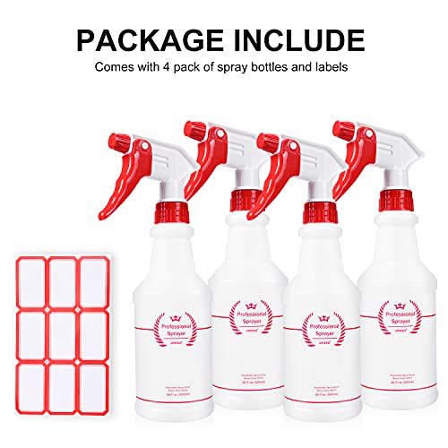 Uineko Empty Spray Bottles, Heavy Duty Sprayer, Mist & Stream, 4 Pack 16 Oz - size: 16 Oz, 4 Pack