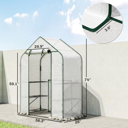 Outsunny 4.7' x 2.3' x 6.2' Small Greenhouse, Foldable Frame, White - color: White