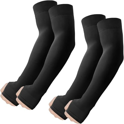 ROXUN Arm Sleeves with Thumb Hole, Cooling UV Sun Protection for Men/Women - color: 2 Pairs - Black
