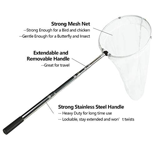 RESTCLOUD Insect and Butterfly Net with 12" Ring, 24" Net Depth, Handle Extends to 59 Inches - size: 12" Ring, 38" Handle