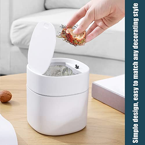 Mini Desk Trash Can with Pop-Up Lid Includes 180 Bags 0.5 Gallon, White - color: White