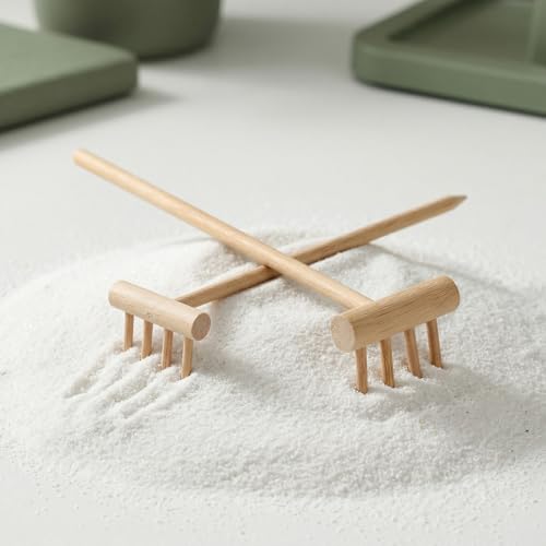 Garneck 64Pcs Mini Zen Garden Rakes Bamboo Sand Rake Set for Desktop Trays - size: 14X3.5CM
