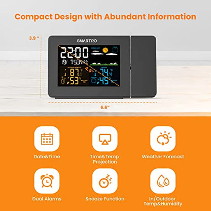 SMARTRO SC91 Projection Alarm Clock for Bedrooms with Weather Station