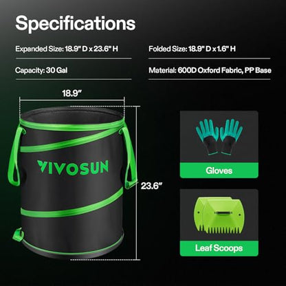 VIVOSUN 30-Gallon Collapsible Garden Bag, Yard Waste Containers - size: 1 Count (Pack of 1), style: 30-Gallon-1