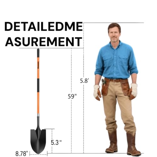 56 Inch Heavy Duty Round Point Digging Shovel with Orange Fiberglass Handle