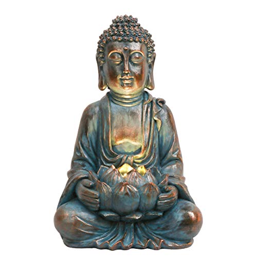 TERESA'S Collections Meditating Buddha Solar Resin Garden Statue 10.4" - size: Large
