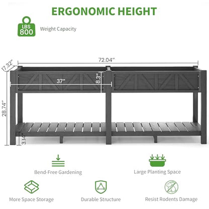 HIPS All-Weather Elevated Raised Garden Bed with Legs,72"L x 17"W x 28.7"H - color: Black, size: 72"L-Without Wheels