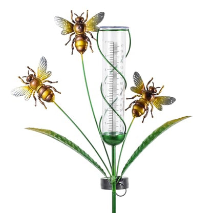 Solar Rain Gauge with 7-Inch Plastic Tube, Bee Decor - color: Yellow Bee